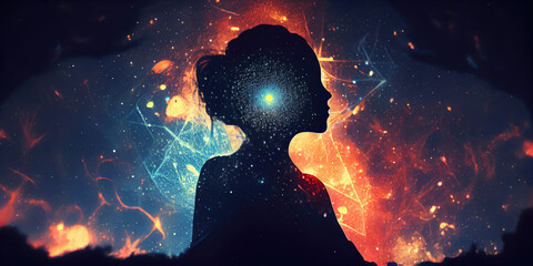 astral body meditation on spiritual awakening concept and cosmic background meditation, States of Mind concept , generative ai	