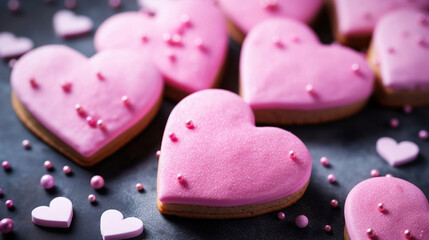 Obraz premium Homemade Heart-Shaped Cookies with Pink Frosting. Generative AI