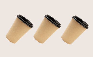 Paper cups on a white background, collage