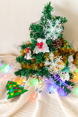 Close up shot of new year decorations. New year changing numbers. Holidays