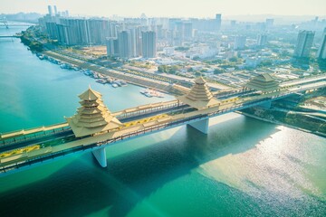Fototapeta na wymiar Aerial view of Fenghuangling Bridge, Liuzhou, Guangxi Zhuang Autonomous Region, China, Asia