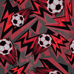 Abstract seamless football pattern with soccer ball, geometric background. Textured geometrical repeat ornament. Football repeat print. Sport Game cover wallpaper.