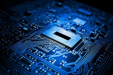 A blue circuit board symbolizing business and technology. Generative AI