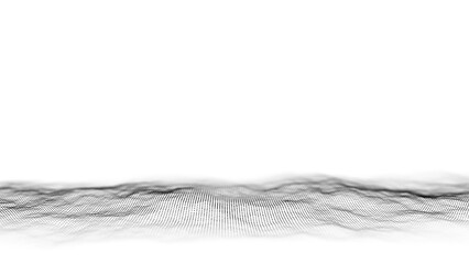 Abstract wave with black points and lines on white background. Science background with moving dots. Network connection technology. Digital structure with particles. 3d rendering.