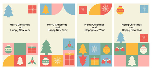 Set of Merry Christmas and New Year template covers. Winter holiday flyer, poster, brochure, voucher template. Vector illustration