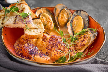 Gourmet Seafood Delight with Toasted Bread