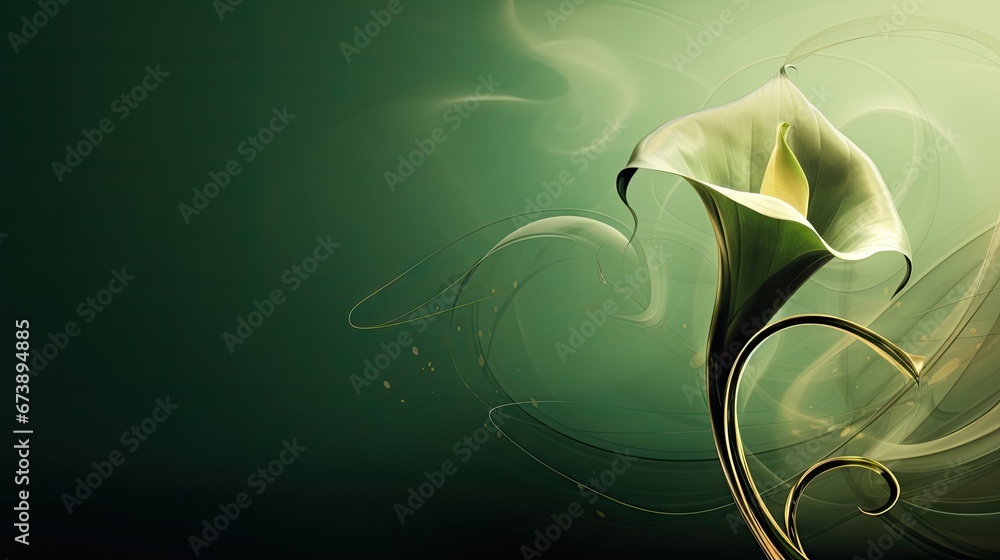 Poster a close up of a flower on a green background with a swirly design on the bottom of the flower. gener