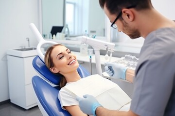 Dentist nurse makes treatment in modern clinic