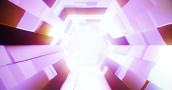 Abstract 3D Hexagon Shaped Tunnel With Eternal Light. Slowly Moving. Perfect Loop.