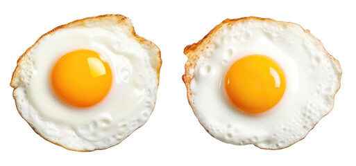 Fried egg isolated on transparent or white background, top view. Healthy breakfast. PNG