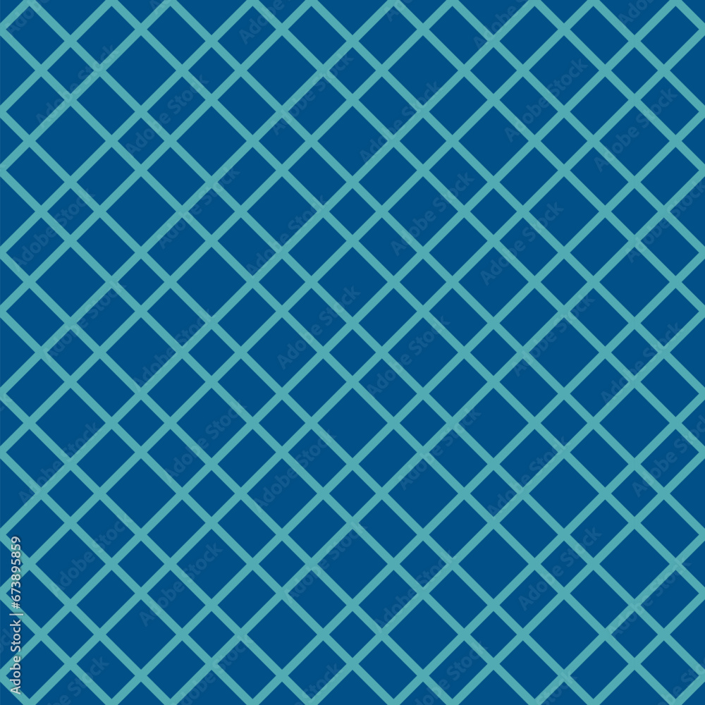 Wall mural Seamless turquoise and blue geometric pattern. Simple thin line grid, lattice, minimalist diagonal design. Abstract vector background texture. Modern repeat ornament for decor, wrapping paper - Wall murals