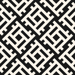 Abstract geometric seamless pattern in ethnic folk style. Simple ornament with lines, squares, grid, repeat tiles. Stylish black and white geo texture. Modern geometrical background. Repeated design