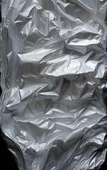 Wrinkled plastic wrap texture on a silver background