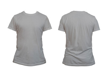 Blank gray t-shirt template for men, from two sides, natural shape on invisible mannequin, for...