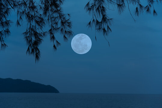 Full moon on sky over sea in the night.