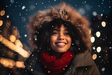 Magic christmas night with snow and fireworks made with Generative AI technology