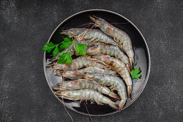 raw shrimp fresh prawn seafood fresh delicious healthy eating cooking appetizer meal food snack on the table copy space
