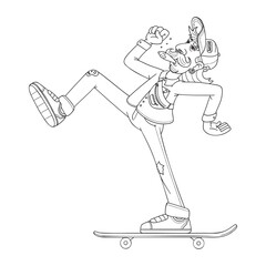 monochrome comic outline illustration of a hipster skateboard.