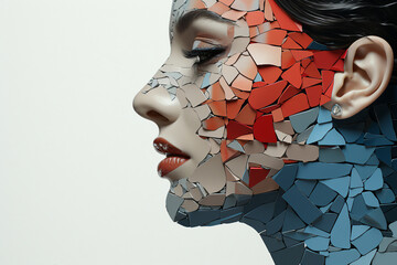 Trendy abstract illustration of woman in vintage minimalistic geometry elements Generative AI picture