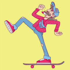 comic illustration of a hipster skateboard.