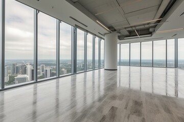 Fototapeta na wymiar Contemporary unfurnished office with stunning urban panorama. Generative AI