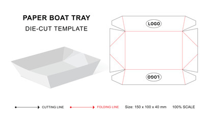 Food tray die cut template with 3D blank vector mockup for food packaging	