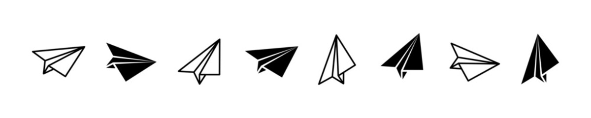 Black paper plane icons in origami style. Flight linear paper airplane. Vector 10 Eps. - obrazy, fototapety, plakaty