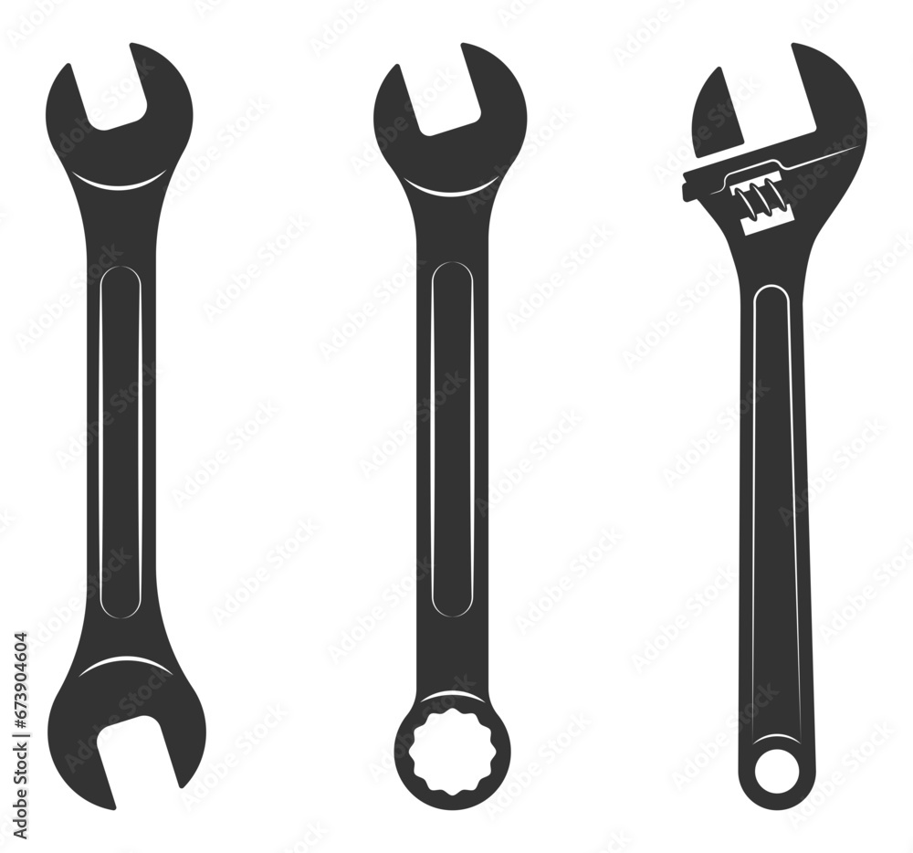 Poster tools vector wrench icon. spanner logo design element. key tool isolated on white background.