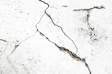 Black crack background. Scratched lines texture. White and black distressed grunge concrete wall pattern for graphic design. Peel paint crack. Dry paint overlay. Crack line on white.