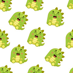 Сhildish pattern with cute dragon in cartoon flat style. Vector seamless pattern. Animal seamless background, cute vector texture for kids bedding, fabric, wallpaper, wrapping paper, textile, t-shirt 
