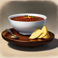 Warm bowl of chips and chili