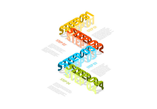 Four color isometry steps elements template on white background