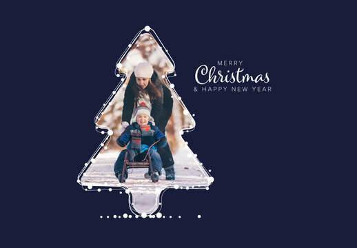Minimalist Christmas flyer/card template with christmas tree photo frame