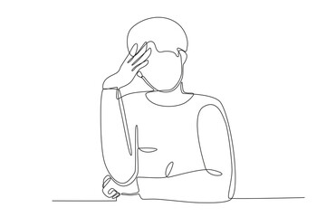 A stressed man holds his head. Blue Monday one-line drawing