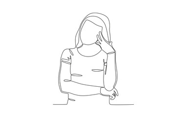 A woman is unhappy. Blue Monday one-line drawing