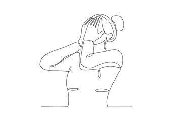 A woman is very depressed. Blue Monday one-line drawing
