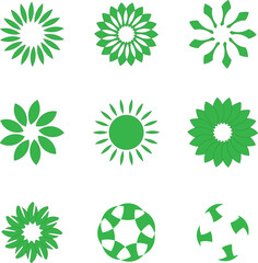 Green vector shape and flowers leaves shapes collection