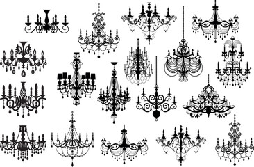 Set of different chandelier  silhouette. isolated vector illustration