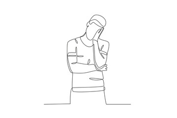 Illustration of a stressed man. Blue Monday one-line drawing