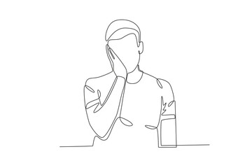 A man unhappiness. Blue Monday one-line drawing