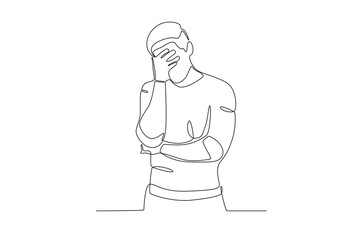 A man cries from stress. Blue Monday one-line drawing