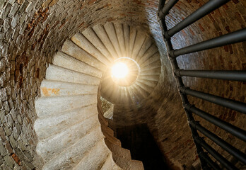Spiral staircase at Rocca Roveresca, Senigallia, Marche, Italy - obrazy, fototapety, plakaty