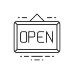 Open rectangular hanging signboard welcome sign thin line art icon vector illustration