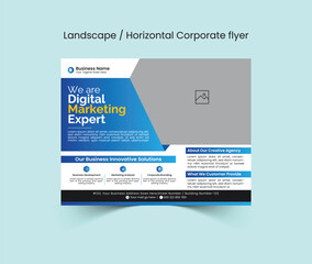 Abstract, Creative, Modern, Professional & Eye Catching, Horizontal or Landscape Corporate or Business Flyer Template Design Vector, Magazine, Poster, Presentation, Brochure, Cover & Blue A4 Layout