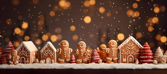 Gordijnen Banner of Gingerbread on Christmas background © Kateryna Kordubailo