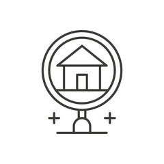 Real estate search choose house with magnifying glass for buy sale rent thin line art icon vector