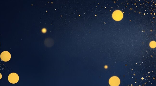 Golden lights shine particles bokey on navy blue background 