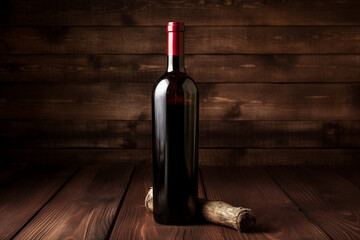 red wine bottle on a wooden background