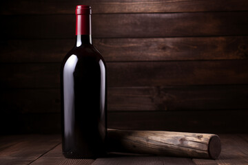 red wine bottle on a wooden background