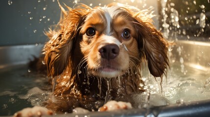 dog taking a bath ai generated